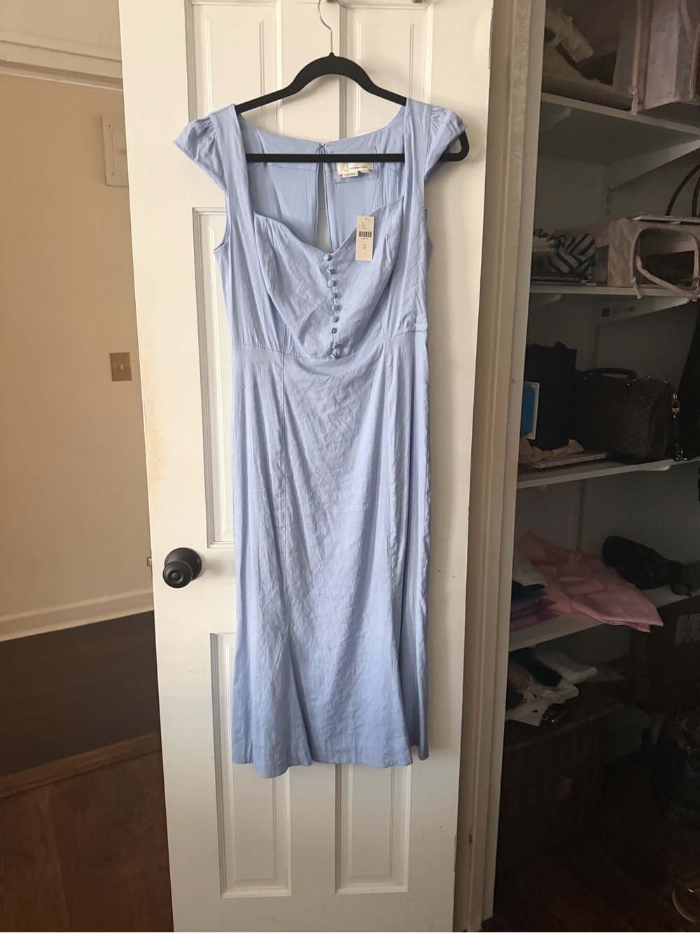 Anthropologie Pale Blue Midi Dress with Button-Front Bodice